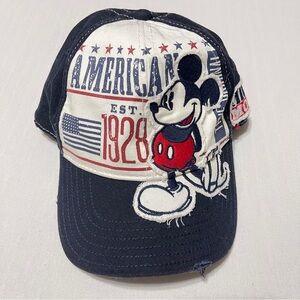 Disney Mickey Cap hat Parks Walt Disney World Distressed American Est 1928 Patch